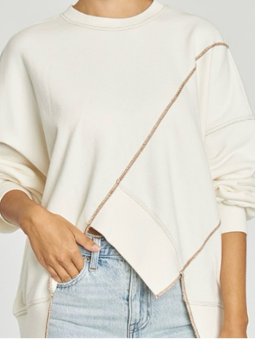 Pistola Asymmetrical Hem Oversized Boxy Sweatshirt Size Small Ivory